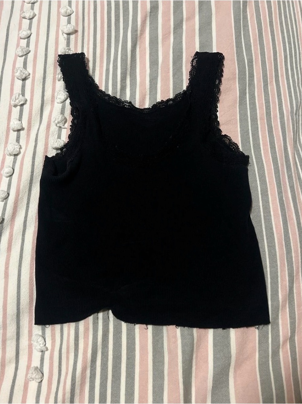 Brandy Melville Black Lace-Trim Ribbed Tank